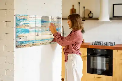 Magnetisch glazen schrijfbord voor notities en foto's uitvoering in gekrast hout