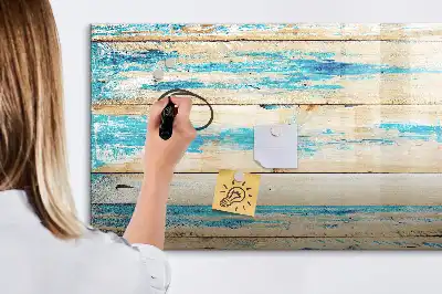 Magnetisch glazen schrijfbord voor notities en foto's uitvoering in gekrast hout