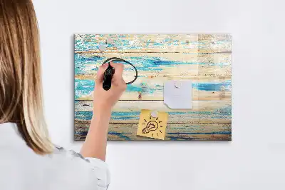 Magnetisch glazen schrijfbord voor notities en foto's uitvoering in gekrast hout