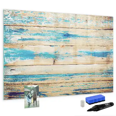 Magnetisch glazen schrijfbord voor notities en foto's uitvoering in gekrast hout