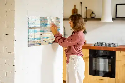 Magnetisch glazen schrijfbord voor notities en foto's uitvoering in gekrast hout