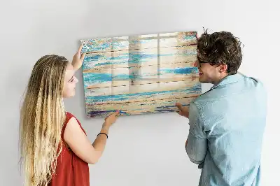 Magnetisch glazen schrijfbord voor notities en foto's uitvoering in gekrast hout