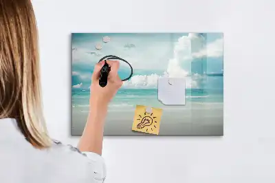 Beschrijfbaar glazen magneetbord met design zeegezicht