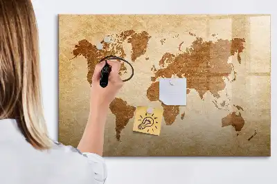 Beschrijfbaar glazen magneetbord met design wereldkaart in oude stijl
