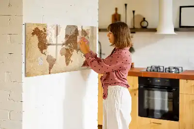 Beschrijfbaar glazen magneetbord met design wereldkaart in oude stijl