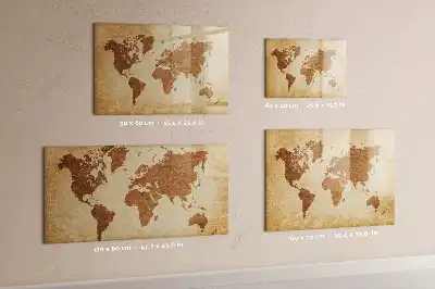 Beschrijfbaar glazen magneetbord met design wereldkaart in oude stijl