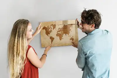 Beschrijfbaar glazen magneetbord met design wereldkaart in oude stijl