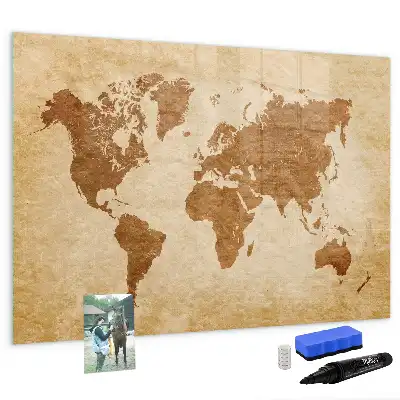 Beschrijfbaar glazen magneetbord met design wereldkaart in oude stijl