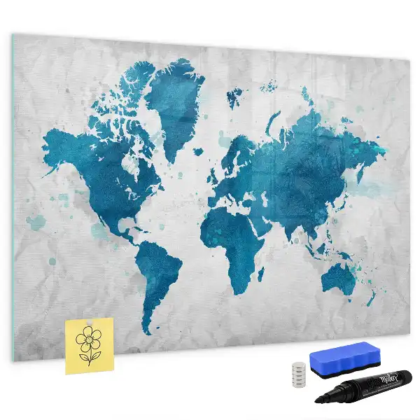 Magnetisch glazen schrijfbord wereldkaart voor notities en foto's