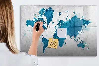 Magnetisch glazen schrijfbord wereldkaart voor notities en foto's