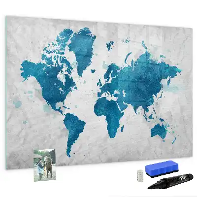Magnetisch glazen schrijfbord wereldkaart voor notities en foto's