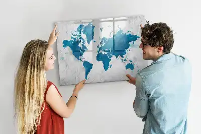 Magnetisch glazen schrijfbord wereldkaart voor notities en foto's