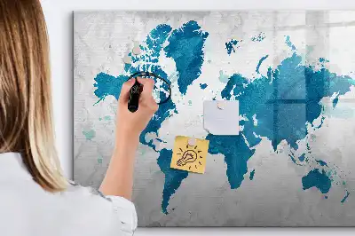 Magnetisch glazen schrijfbord wereldkaart voor notities en foto's