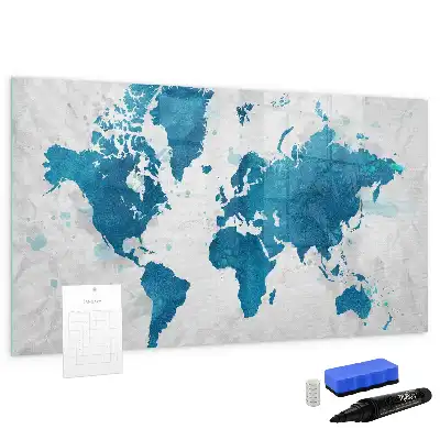 Magnetisch glazen schrijfbord wereldkaart voor notities en foto's