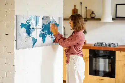 Magnetisch glazen schrijfbord wereldkaart voor notities en foto's