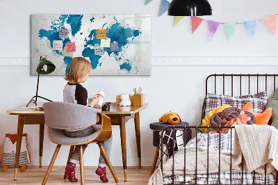 Magnetisch glazen schrijfbord wereldkaart voor notities en foto's