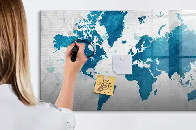 Magnetisch glazen schrijfbord wereldkaart voor notities en foto's