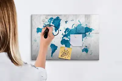 Magnetisch glazen schrijfbord wereldkaart voor notities en foto's