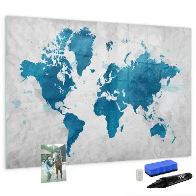 Magnetisch glazen schrijfbord wereldkaart voor notities en foto's