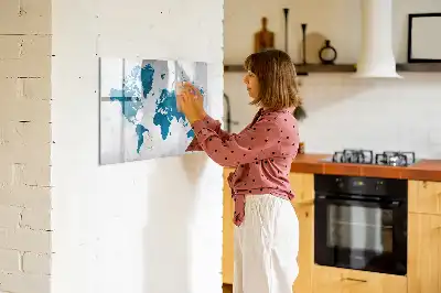 Magnetisch glazen schrijfbord wereldkaart voor notities en foto's