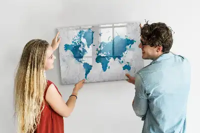 Magnetisch glazen schrijfbord wereldkaart voor notities en foto's