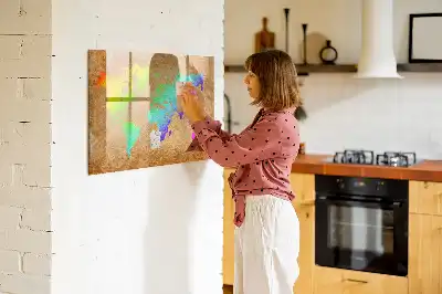 Beschrijfbaar magneetbord van glas met design van een regenboog wereldkaart