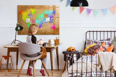 Beschrijfbaar magneetbord van glas met design van een regenboog wereldkaart