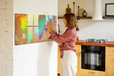 Beschrijfbaar magneetbord van glas met design van een regenboog wereldkaart