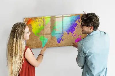Beschrijfbaar magneetbord van glas met design van een regenboog wereldkaart