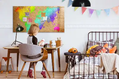 Beschrijfbaar magneetbord van glas met design van een regenboog wereldkaart