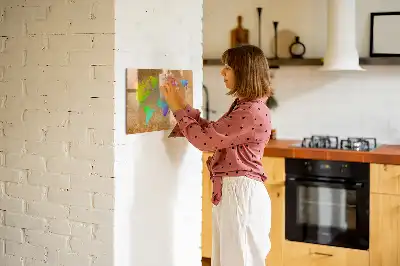 Beschrijfbaar magneetbord van glas met design van een regenboog wereldkaart
