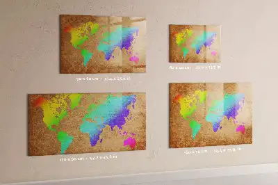 Beschrijfbaar magneetbord van glas met design van een regenboog wereldkaart