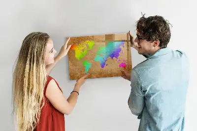 Beschrijfbaar magneetbord van glas met design van een regenboog wereldkaart