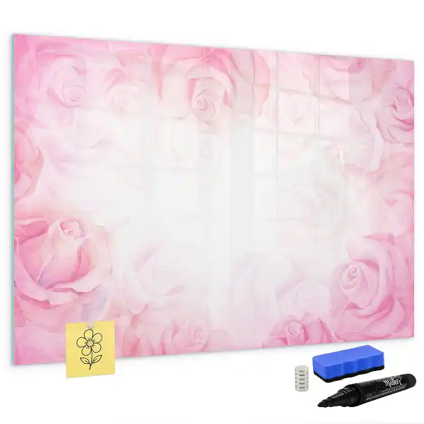 Magnetisch glazen memobord met abstracte rozenprint
