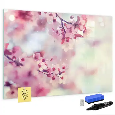 Magnetisch glazen schrijfbord voor notities en foto's met lente bloemen thema
