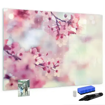 Magnetisch glazen schrijfbord voor notities en foto's met lente bloemen thema