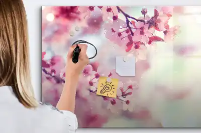 Magnetisch glazen schrijfbord voor notities en foto's met lente bloemen thema