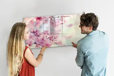 Magnetisch glazen schrijfbord voor notities en foto's met lente bloemen thema