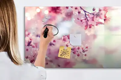 Magnetisch glazen schrijfbord voor notities en foto's met lente bloemen thema