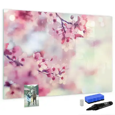 Magnetisch glazen schrijfbord voor notities en foto's met lente bloemen thema