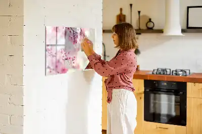 Magnetisch glazen schrijfbord voor notities en foto's met lente bloemen thema