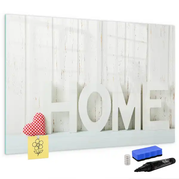 Beschrijfbaar glazen magneetbord met design tekst Thuis
