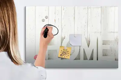 Beschrijfbaar glazen magneetbord met design tekst Thuis