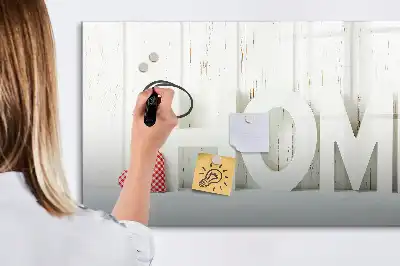 Beschrijfbaar glazen magneetbord met design tekst Thuis