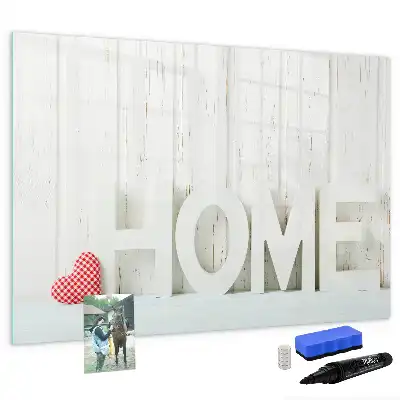 Beschrijfbaar glazen magneetbord met design tekst Thuis