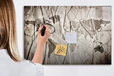 Beschrijfbaar glazen magneetbord met wereldkaart motief