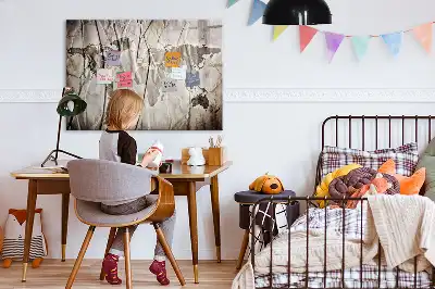 Beschrijfbaar glazen magneetbord met wereldkaart motief
