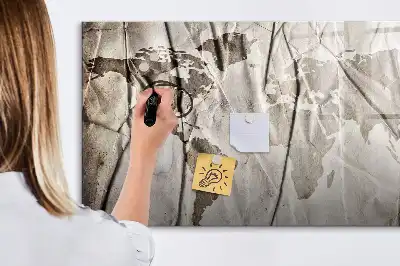 Beschrijfbaar glazen magneetbord met wereldkaart motief