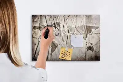Beschrijfbaar glazen magneetbord met wereldkaart motief