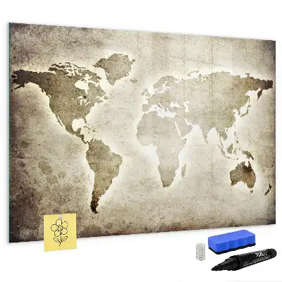 Magnetisch glazen memobord met wereldkaartprint